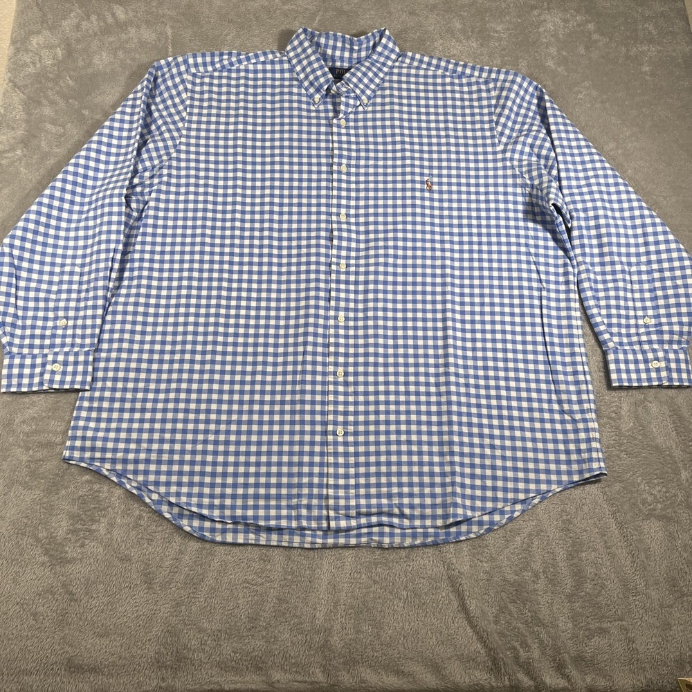 Polo Ralph Lauren Shirt Mens 2XB Blue White Gingham Button Down Long Sleeve